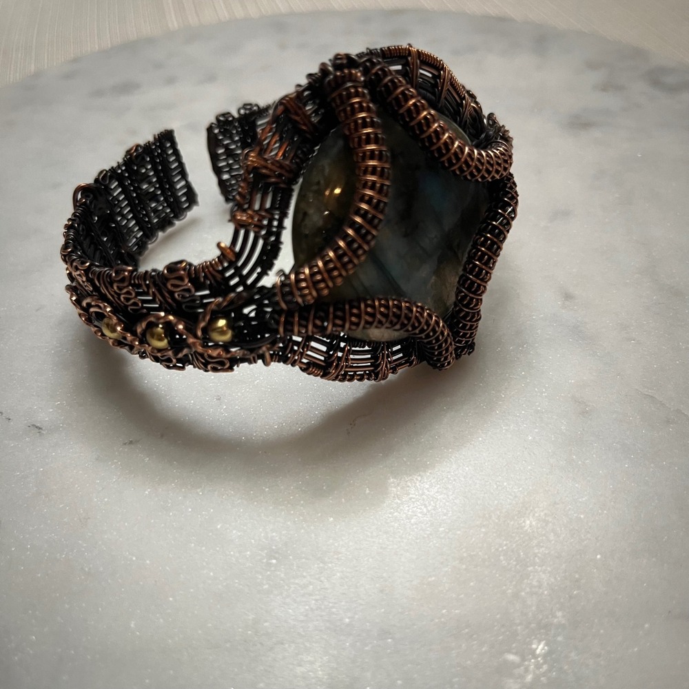 Statement Wire Wrapped Bracelet Handmade Copper Labradorite Gemstone Boho New